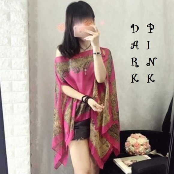 Extra Thai Silken Shawl Pink, Aquamarine, Black, Blue, Green & Peach Colors, O… - Picture 8 of 11